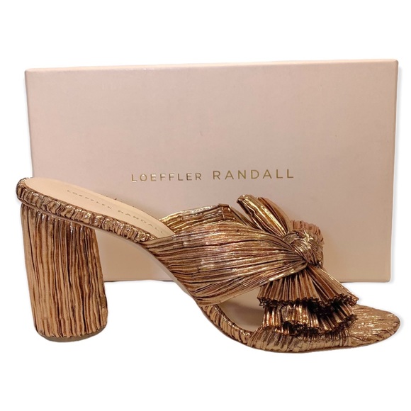 Loeffler Randall Penny Knot Rose Gold Crinkle Lame' Mule Sandal Slide Open Toe - Picture 6 of 16